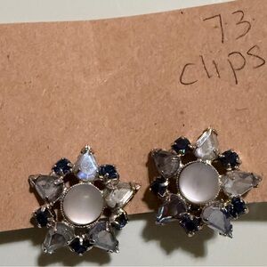 Gold Starburst Clip-On Earrings with Blue and White Accents